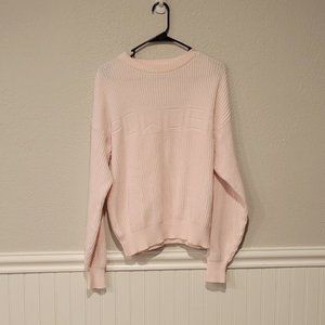 Obermeyer POWDER Spell Out Pale Pink 100% Cotton Scoop Neck Knit Sweater Small